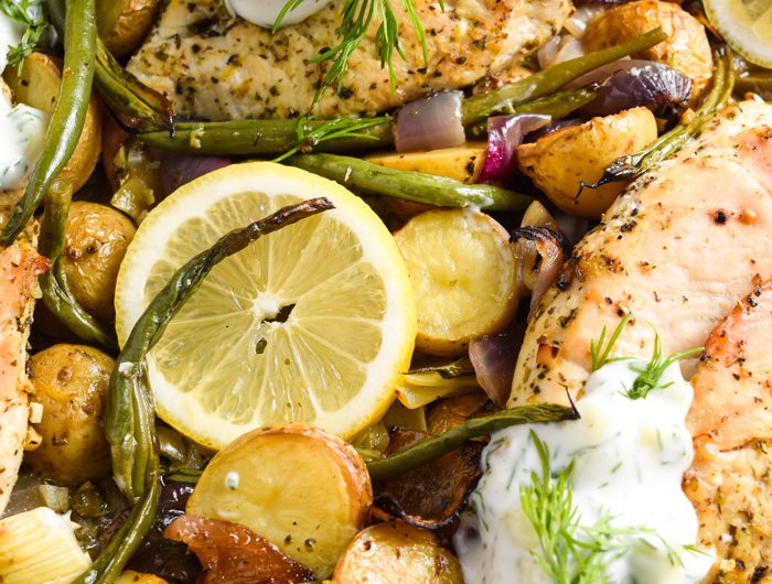 Sheet Pan Greek Chicken + Dairy-Free Tzatziki Sauce