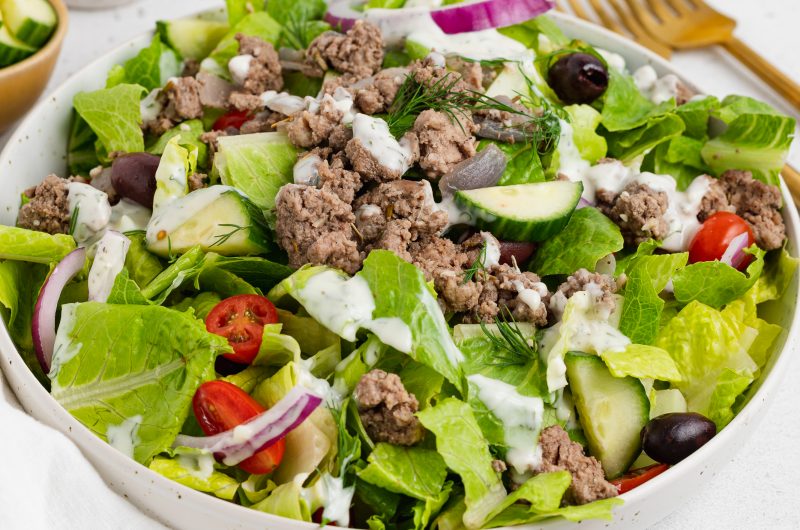 Gyro Salad with Tzatziki Dressing (Gluten-Free, Dairy-Free)