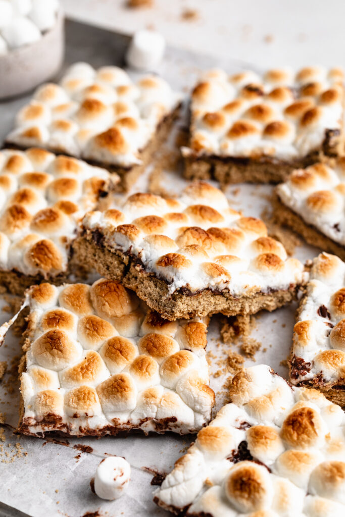gluten-free s'mores bars stacked on top of each other.