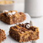 close-up image of a s'mores rice crispy treat on a baking sheet.