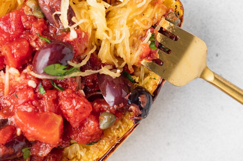 Vegan Spaghetti Squash Alla Puttanesca (Gluten-Free)