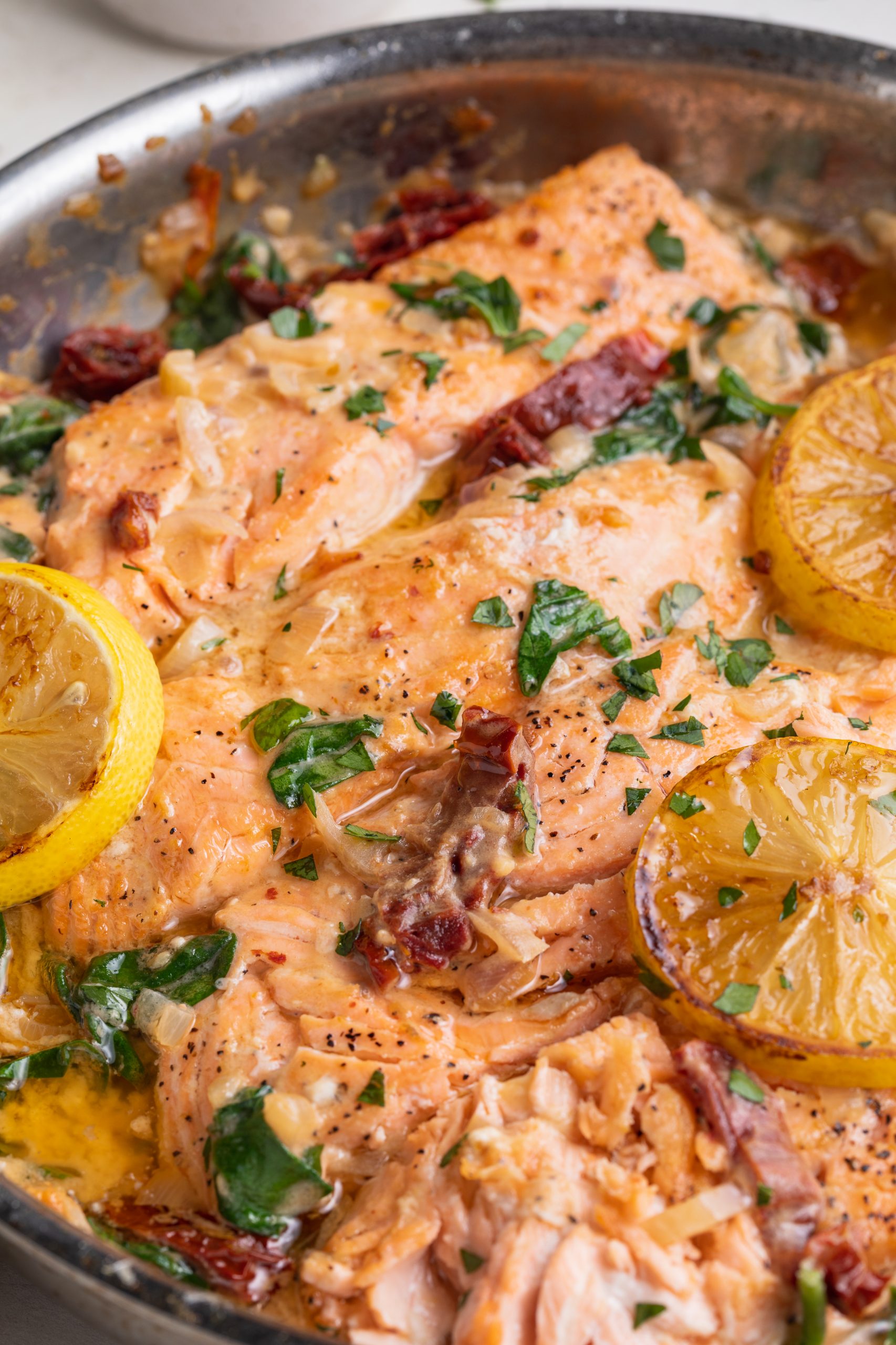 close up of sun dried tomato salmon recipe