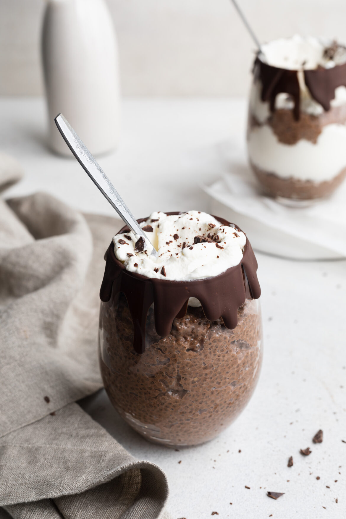 Double Chocolate Chia Pudding two cups chocolate chia pudding
