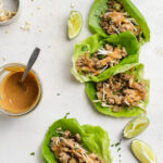 overhead image of asian turkey lettuce wraps on a table.