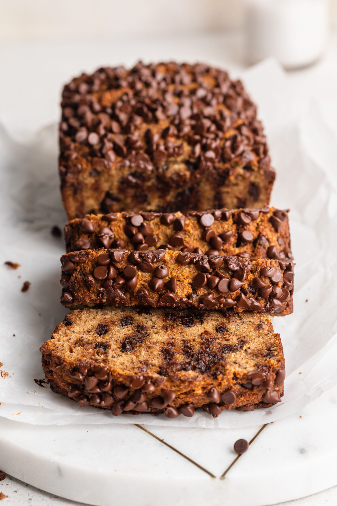 Almond Flour Banana Bread sliced almond flour banana bread with chocolate chips