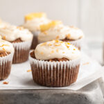 close-up image of an almond flour hummingbird cupcake