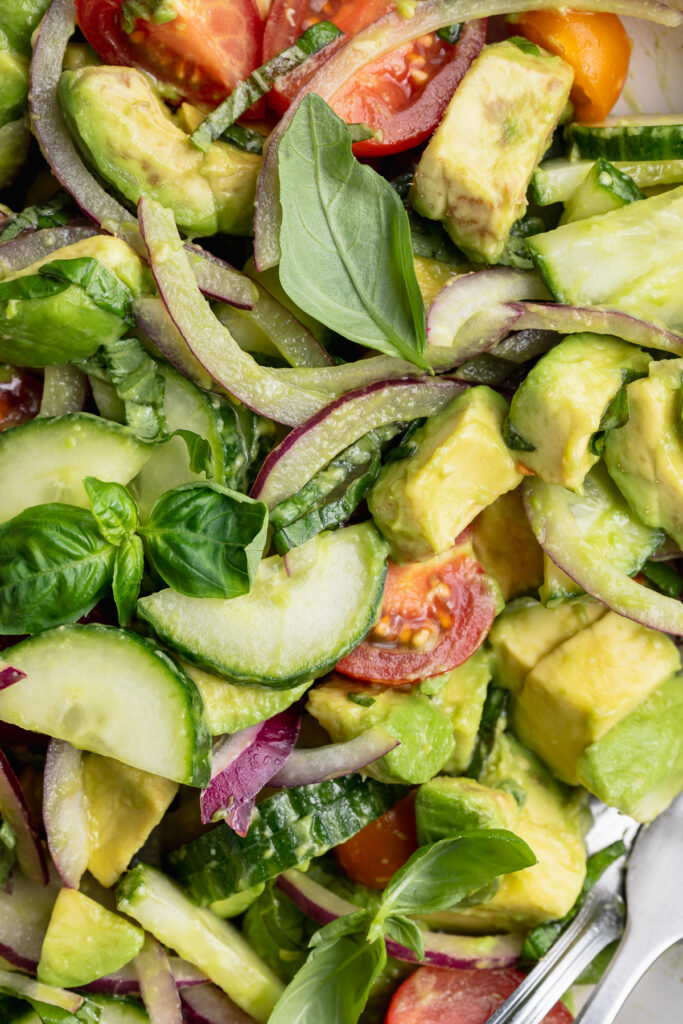 super close-up image of avocado salad