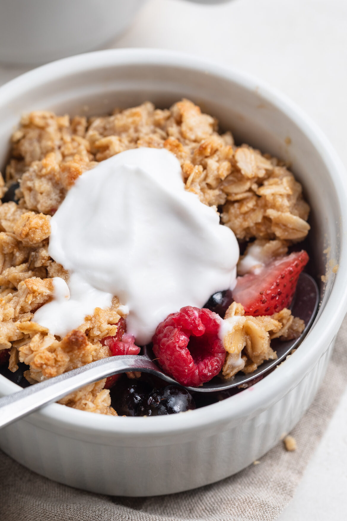 Berry Breakfast Crisp (for one!) close-up image of berry breakfast crisp.