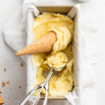overhead image of pineapple ice cream in a loaf pan