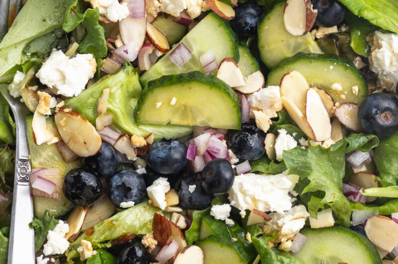 Spring Mix Salad with Blueberries, Almonds, Feta Cheese, and Honey Vinaigrette