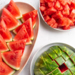 Showing a watermelon cut 3 ways.