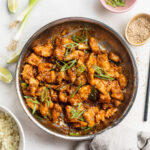mongolian chicken in a skillet