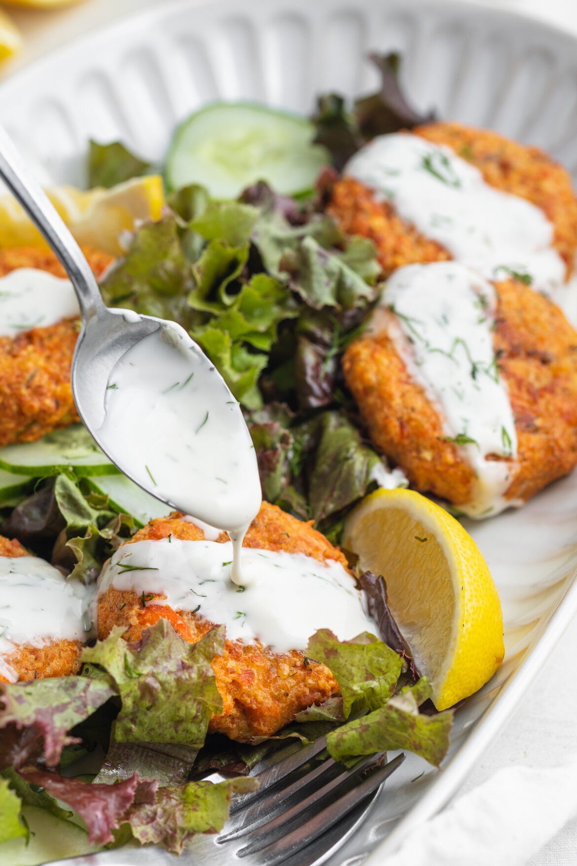 Air Fryer Salmon Patties with Creamy Dill Sauce