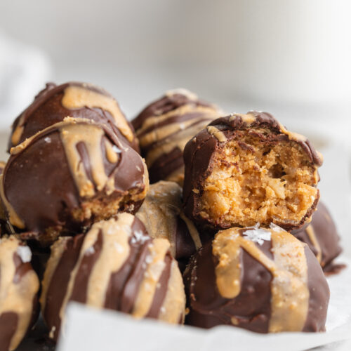 close-up image of crunchy peanut butter balls.