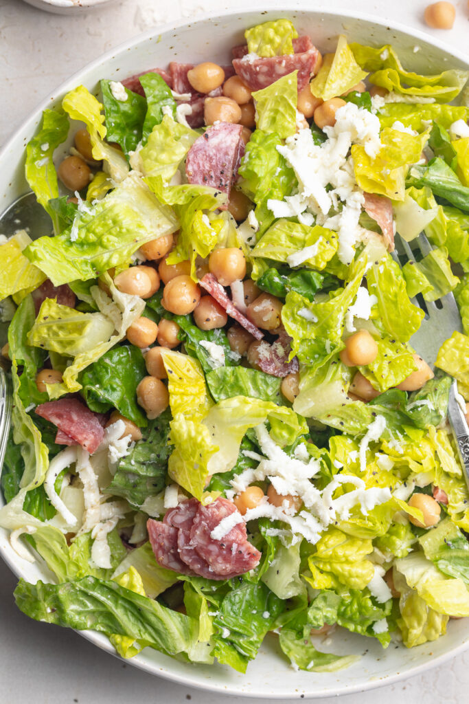 close-up overhead image of la scala chopped salad