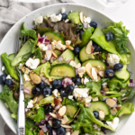 Spring Mix Salad with Blueberries, Almonds, Feta Cheese, and Honey Vinaigrette pin