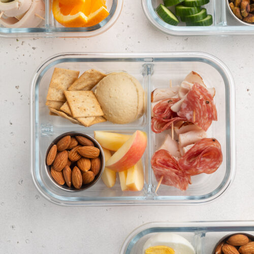 overhead image of the dairy-free high protein snack box