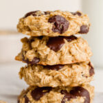 a stack of 5 ingredient healthy oatmeal chocolate chip cookies.