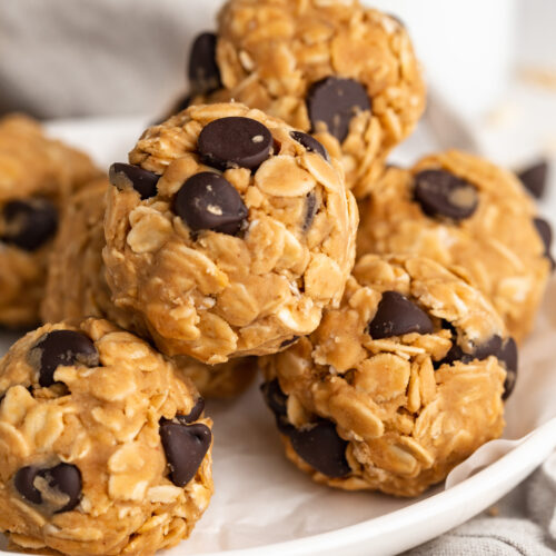 cookie dough protein balls on a plate