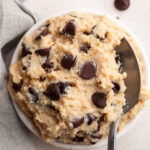 overhead image of cottage cheese cookie dough in a small dish.