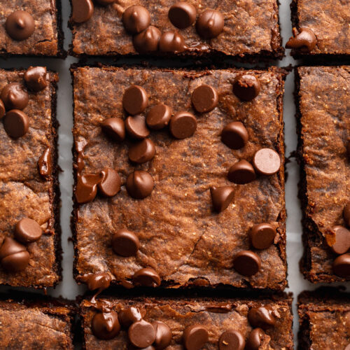 overhead image of lactation brownies cut into squares