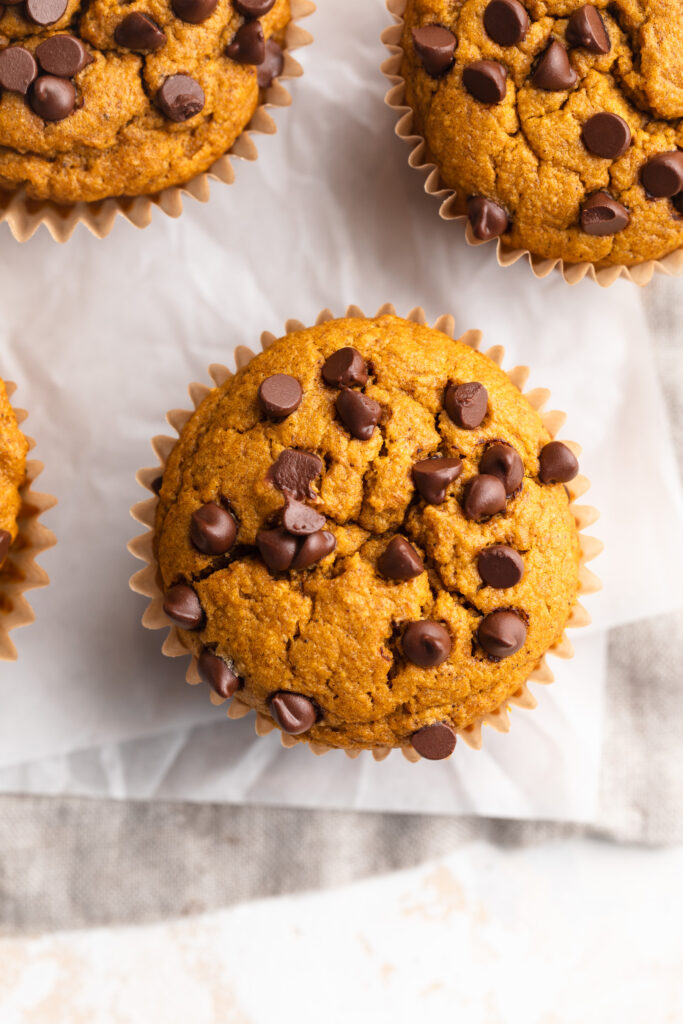 overhead image of healthy pumpkin muffins.