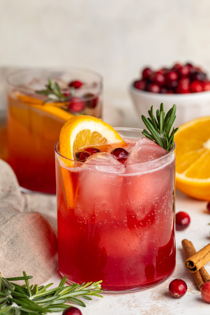 two glasses of non-alcoholic christmas punch on a table.