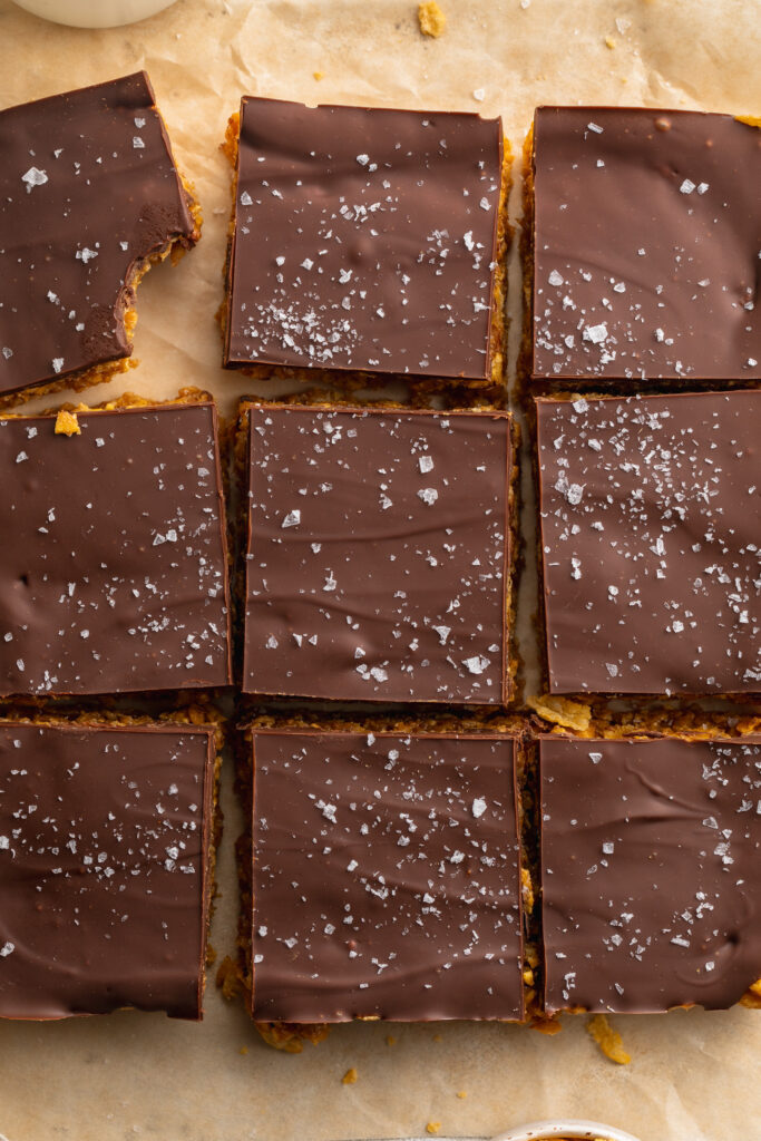 overhead image of peanut butter cornflake bars.