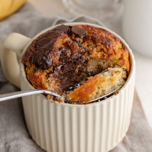 healthy banana mug cake with a spoon