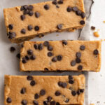 overhead image of sliced collagen cookie dough protein bars.