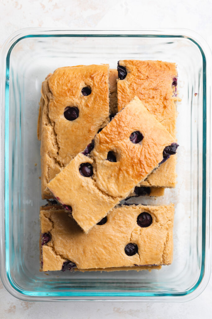 protein pancake bars in a storage container.