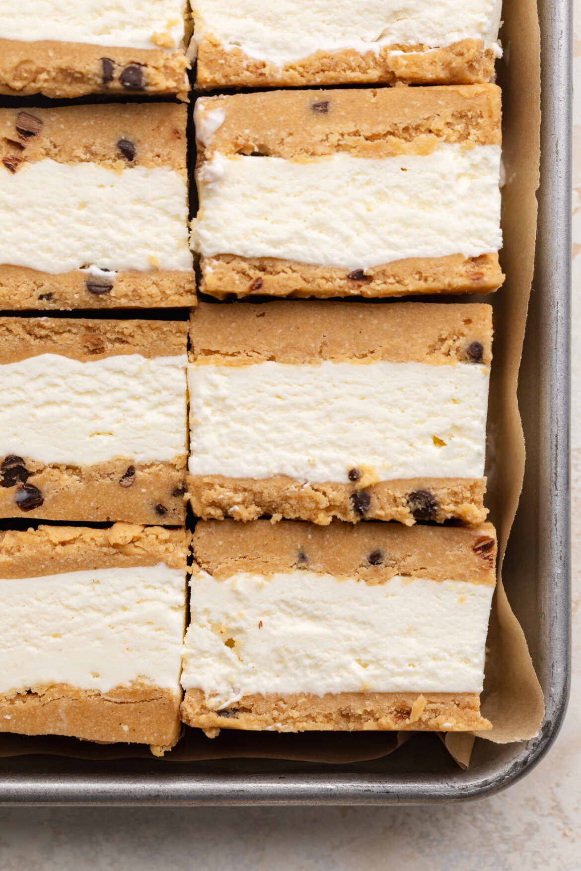 6-Ingredient Healthier Cookie Dough Ice Cream Sandwiches overhead image of healthier cookie dough ice cream sandwiches.