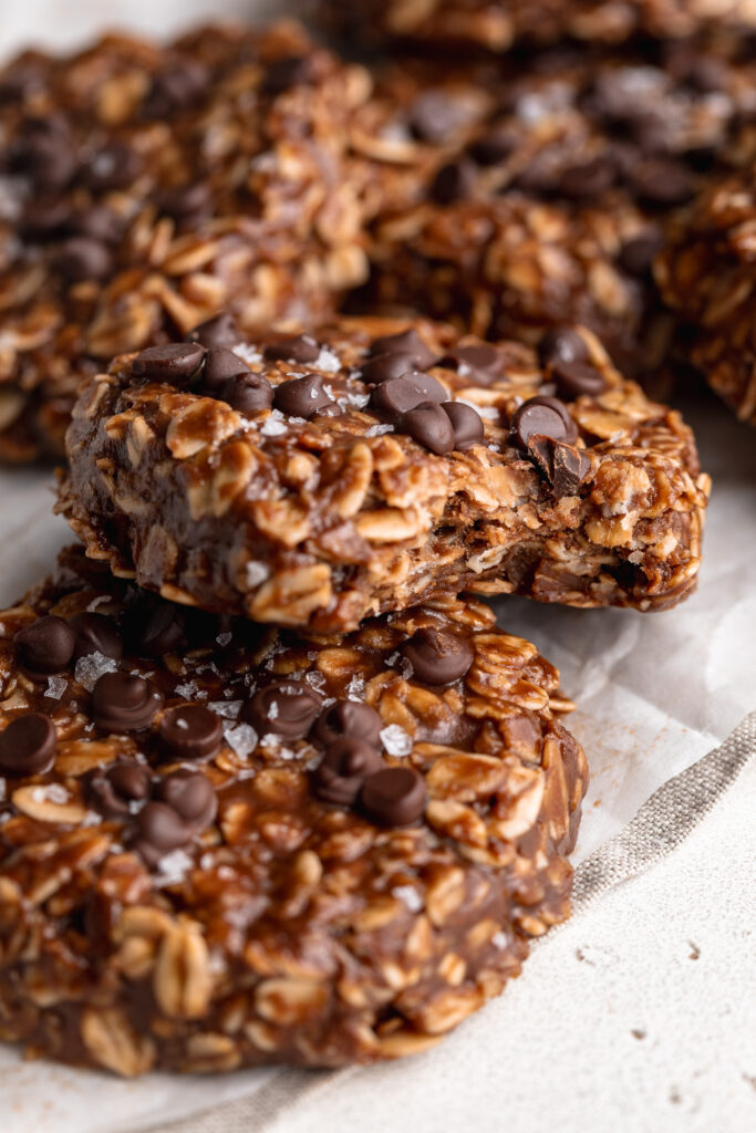 no bake cookies with a bite taken out.
