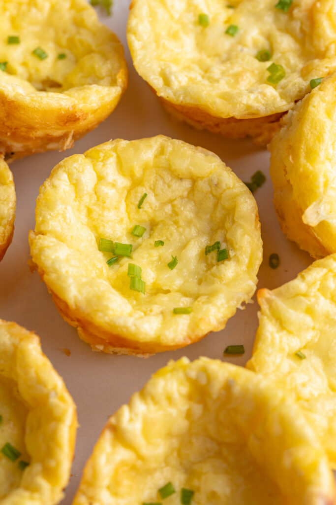 close up image of cottage cheese egg bites on a plate.