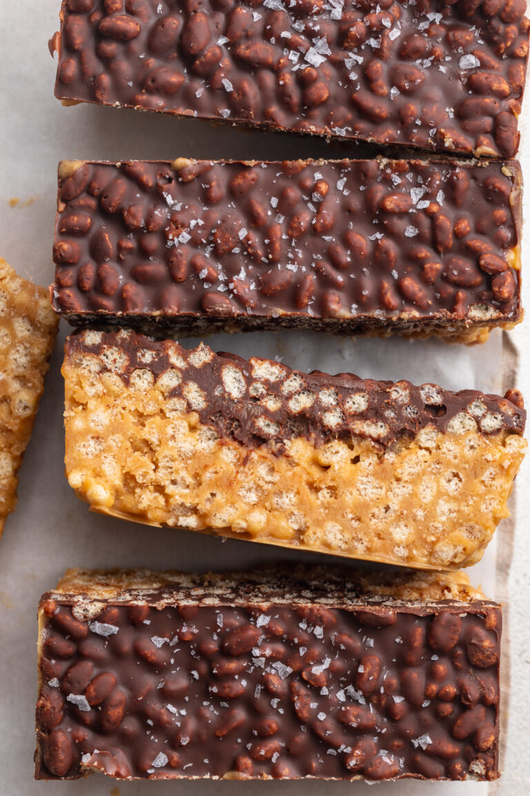 overhead image of peanut butter crunch bars.